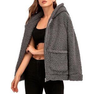 Sherpa Jacket | Full Zip | Hooded | Dark Grey | Faux Shearling | Fleece